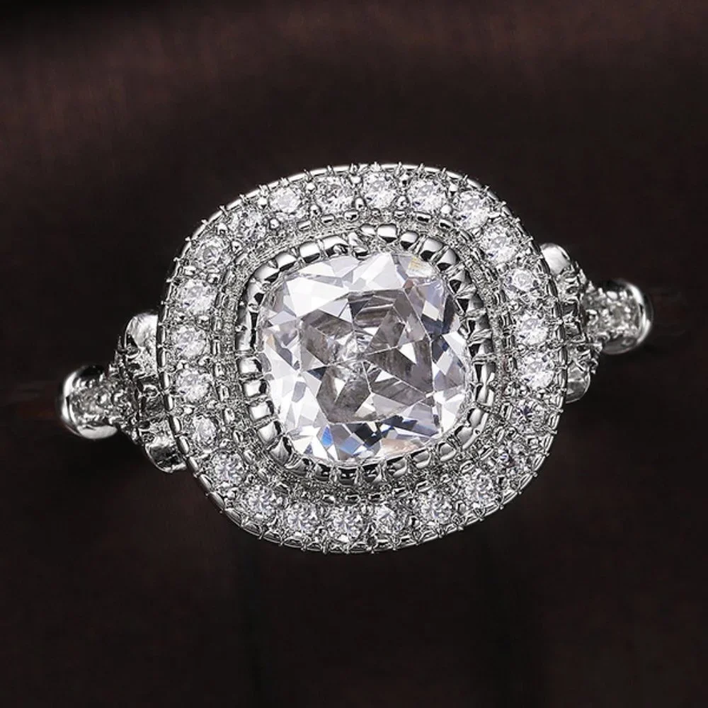 😍Luxury CZ Shiny Gem Macro Pave Square Noble Dainty Wedding Rings, K932